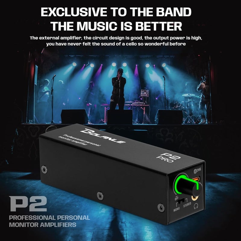 Bolanle P2 USB C Portable in Ear Monitor Amplifier, Headphone Amp with XLR and TRS Input 3.5mm Output, Headphone Amplifier with Stereo/Mono Switch for Keyboardists, Drummers, Guitar (Single Channel-Black) - Image 5